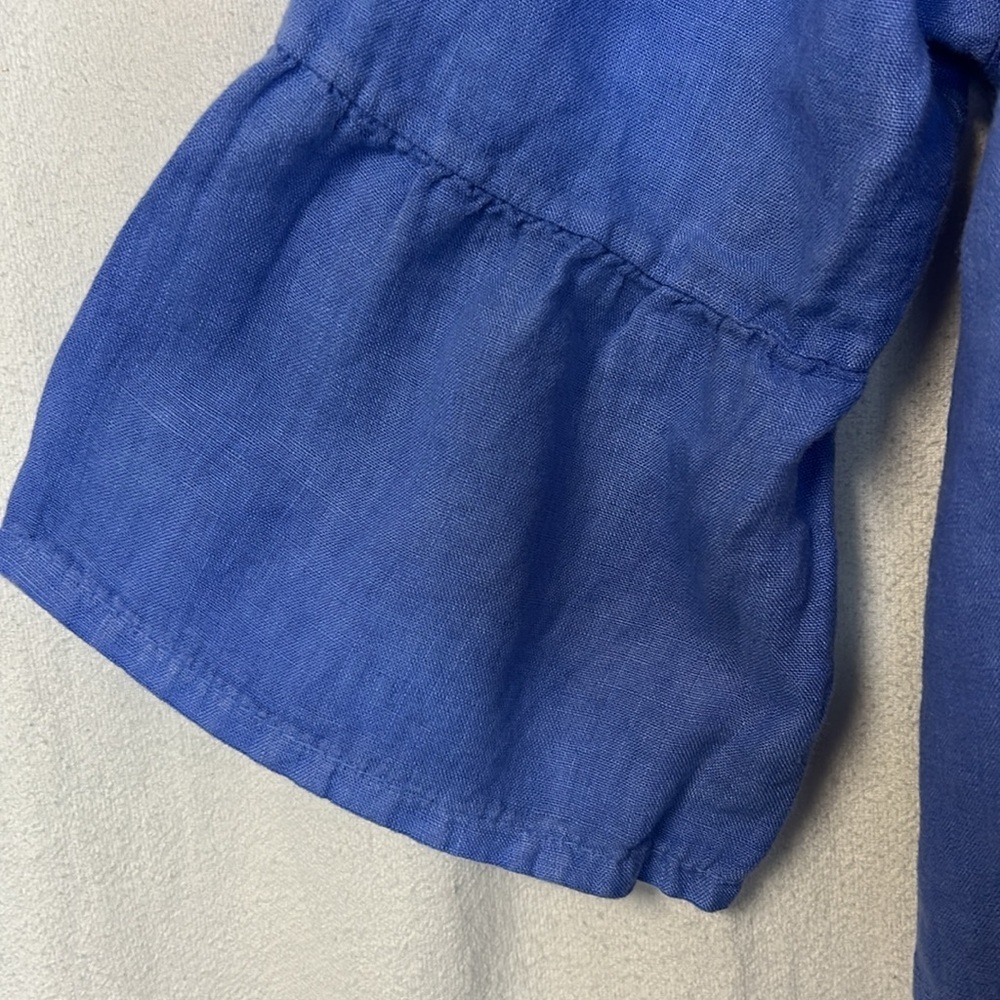 Brin D’ete Women's 100% Linen Top Periwinkle Blue XXL 3/4 Bell Sleeves Pockets - Picture 4 of 10